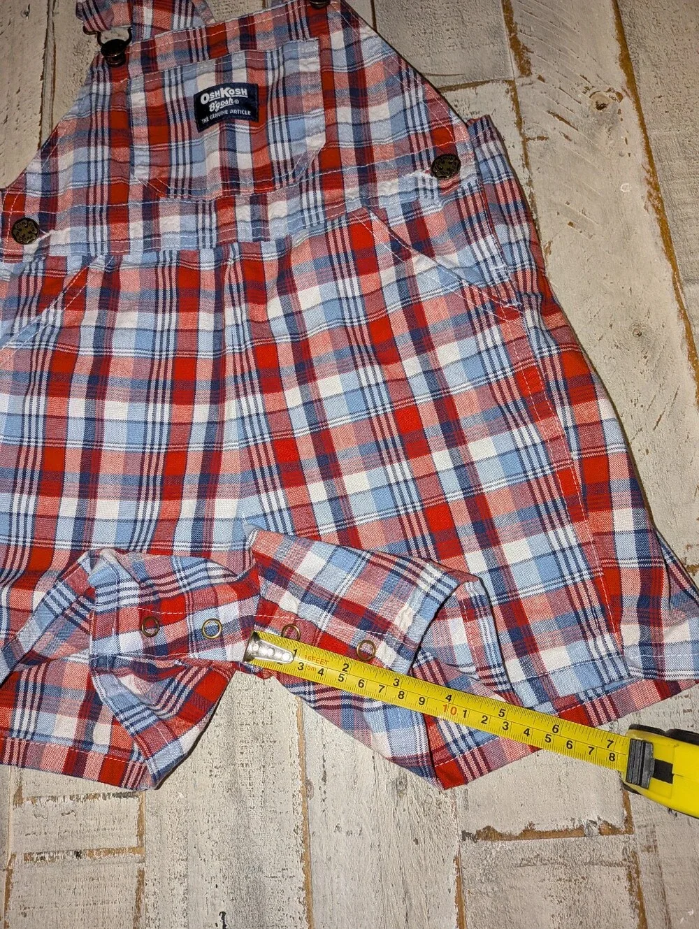 Oshkosh Vintage Red White Blue Plaid Overalls 4T